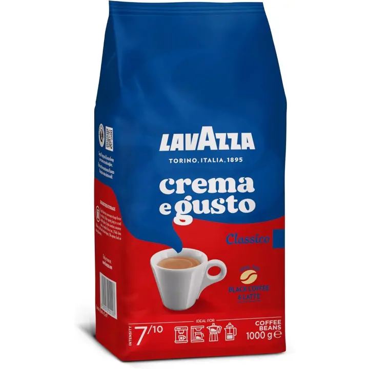 Lavazza Crema e Gusto Classico, Café en Grano Natural, Ideal para la Máquina de Café Espresso, con Notas Aromáticas de Especias, Arábica y Robusta, Intensidad 7, Tueste Oscuro, 1 Kg - 1