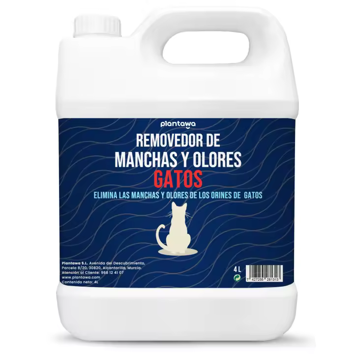 Plantawa Eliminador de Olores y Manchas de Gatos 4 Litros | Fórmula Enzimática para Limpieza en Alfombras y Muebles | Elimina Orina, Heces, Vómito | Seguro para Familias. - 1