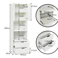 Gabinete de Cocina de 200 cm de Altura, Gabinete de Almacenamiento, Puertas, Cajones, Estante para Microondas, Gabinete Alto con Protección Antiinclinación, Aparador, Gabinete Multifunctional Independiente para Comedor, Sala de estar Blanco - details 8