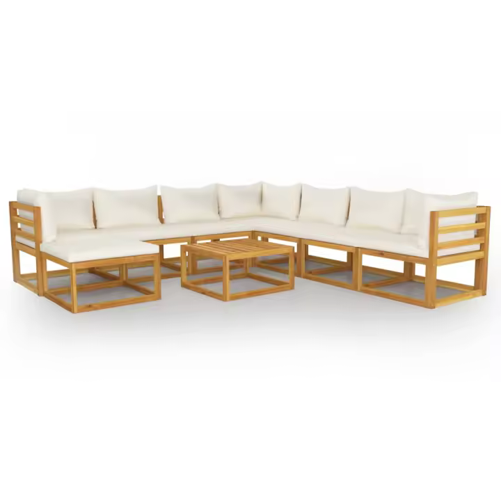 vidaXL Muebles de jardín 9 pzas cojines crema madera maciza de acacia - 1