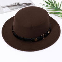 Sombrero Fedora Estilo Hepburn Para Mujer Versátil Retro Británico De Lana Jazz Top Flat Con Hebilla De Cinturón Para Otoño E Invierno - details 9