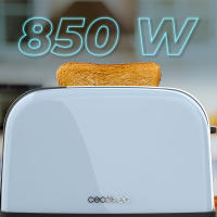 Tostadora vertical azul Toastin' time 850 de acero con doble ranura corta - 850 W de potencia y soporte para panecillos Cecotec - details 5