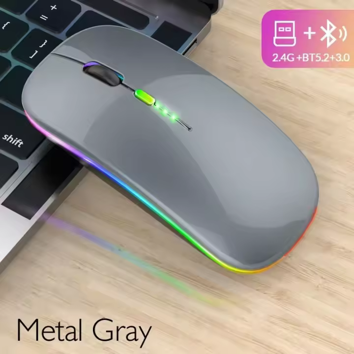 RGB portátil Bluetooth Ratón Inalámbrico 2,4 GHz USB Recargable Pantalla de Energía Del Ratón Gamer para iPad PC Portátil Macbook Gaming Mouse - 1