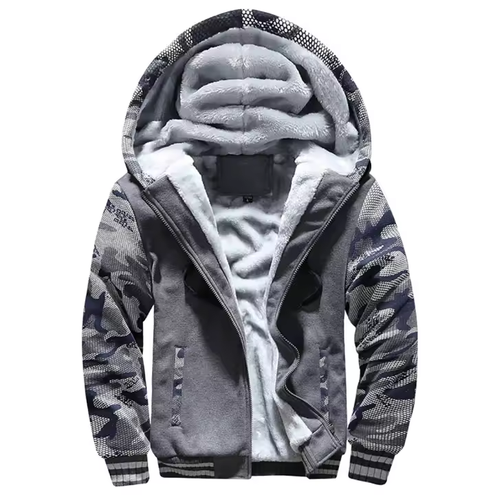 Chaqueta De Fleece Para Hombres Camuflaje Cremallera Y Capucha Abrigo Invernal Manga Larga Casual Streetwear - 1