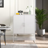 Aparador Metálico, Gabinete de Almacenamiento - 2 Estantes, Gabinete Independiente de Acero, Puerta Magnética, Protección Antiinclinación, Sala de estar, Cocina, Oficina, Blanco, alto 109 cm × Ancho 85 cm × Profundidad 40 cm - details 0