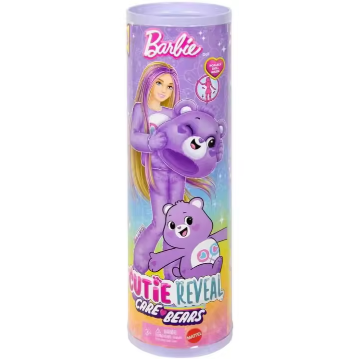Barbie Cutie Reveal Care Bears Muñeca de moda y accesorios, incluye un disfraz de la osita Generosa y 10 sorpresas, incluidos el cambio de color y una osita en miniatura (JCN94) - 1