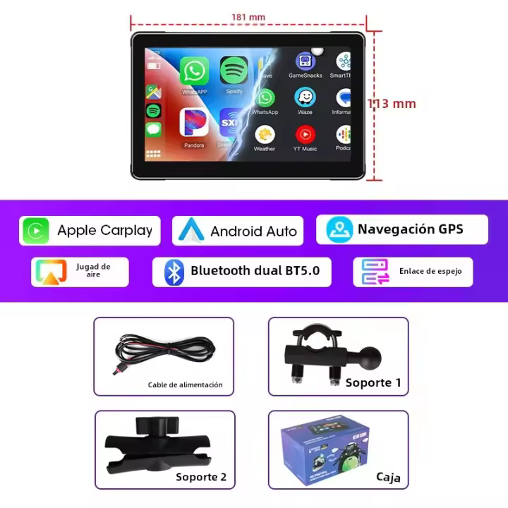 Monitor Portátil Srnubi 7 Pulgadas Para Motocicleta Con Pantalla LCD IPX7 Impermeable Para Wireless Apple Carplay Android Auto Moto Car Play Sistema De Visión Trasera Para Vehículos - 1
