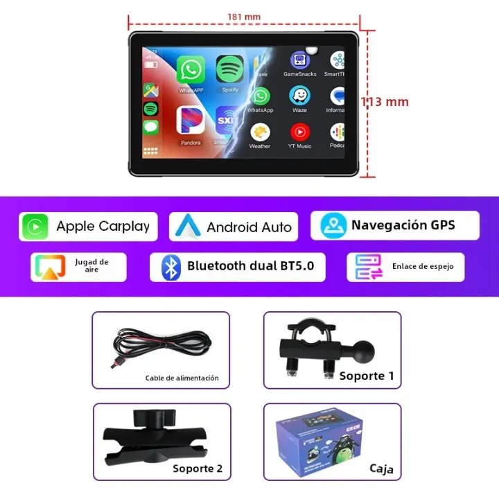 Monitor Portátil Srnubi 7 Pulgadas Para Motocicleta Con Pantalla LCD IPX7 Impermeable Para Wireless Apple Carplay Android Auto Moto Car Play Sistema De Visión Trasera Para Vehículos - 1