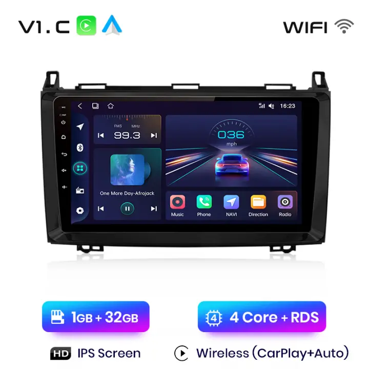 Junsun Tech Android 13 Radio para Benz W169 W245 B200 W906 Sprinter W639 Vito de Coche con Chip Qualcomm de 8 Núcleos CarPlay Inalámbrico Autorradio Estéreo Pantalla HD Multimedia - 1