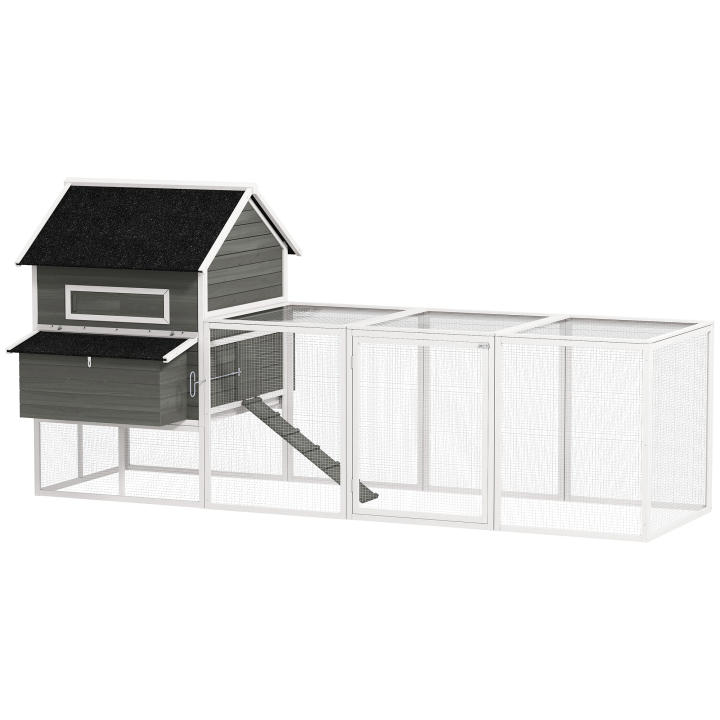 PawHut Gallinero de Madera Grande Exterior, Caseta para Gallinas con 2 Nidos, Corral, Techo Asfáltico, Bandeja Extraíble y Rampa, Casa Elevada para 4-6 Gallinas, Conejos, 347x160x150 cm, Naranja
