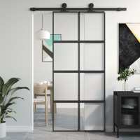 vidaXL Puerta Corredera Panel de Granero Hogar Vidrio Templado y Aluminio Negra Dimensiones 76 x 205 cm, 90 x 205 cm, 102.5 x 205 cm - details 1