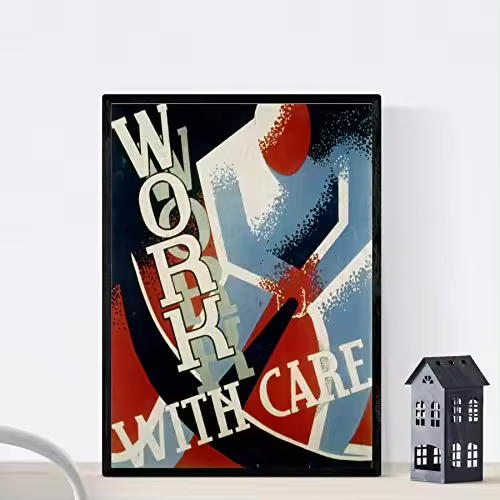 Nacnic Poster Vintage. Cartel Vintage " Trabaja Con Cuidado" Work With Care. - 1