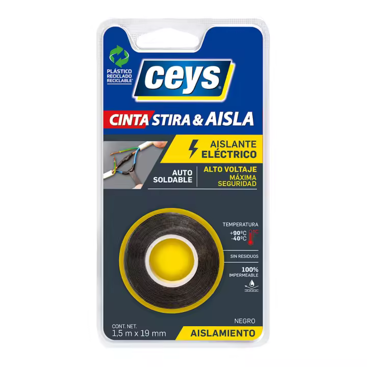 Ceys stira & aisla negro 1,5m x 19mm. 507801 - 1