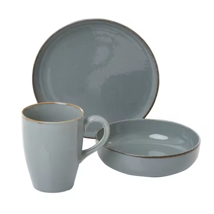 AMBITION Juego de Vajilla de Cerámica de estilo vintage para 4 personas, juego de desayuno de 12 Piezas – 4 Platos 19 cm, 4 Cuencos, 4 Tazas– Vajillas Completas Modernas – Apta para Lavavajillas - 1