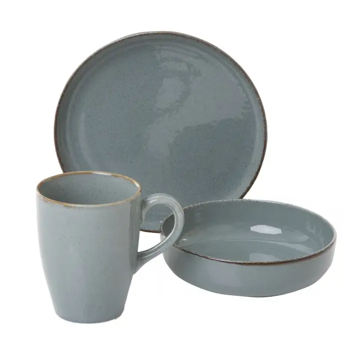 AMBITION Juego de Vajilla de Cerámica de estilo vintage para 4 personas, juego de desayuno de 12 Piezas – 4 Platos 19 cm, 4 Cuencos, 4 Tazas– Vajillas Completas Modernas – Apta para Lavavajillas - 1