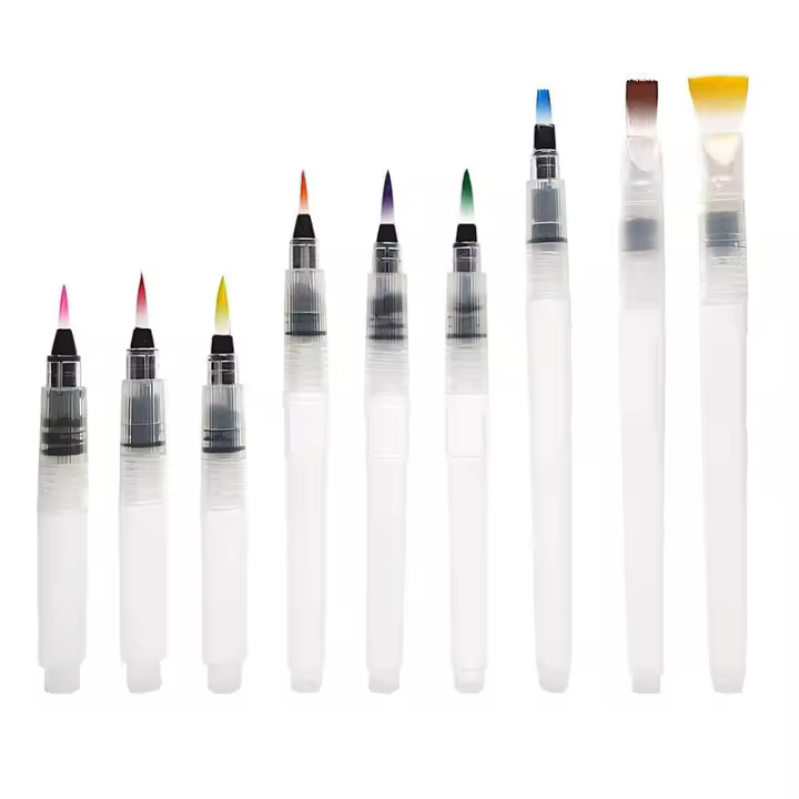 Set De 9 Pinceles De Tapa Con Caja De Almacenamiento Cerdas De Nylon Para Lápices De Acuarela Y Colores Solubles En Agua - 1
