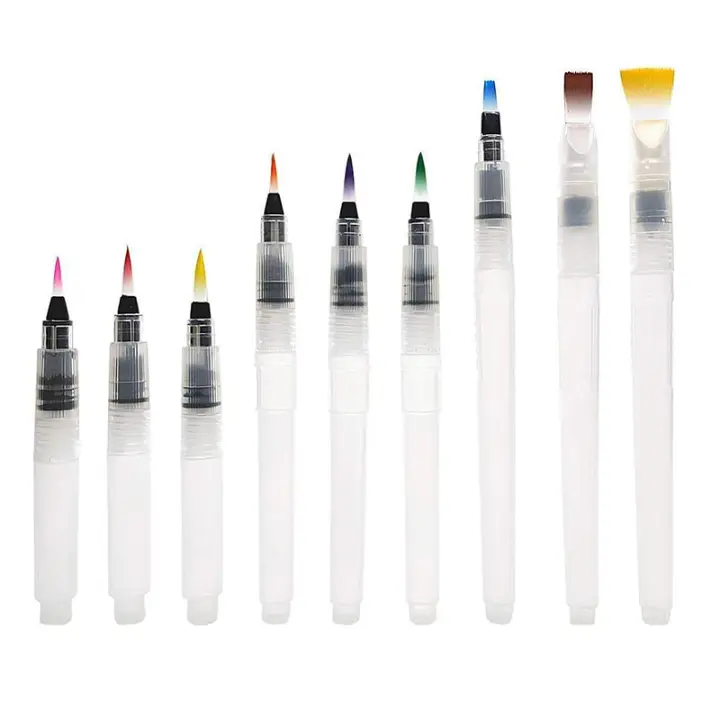 Set De 9 Pinceles De Tapa Con Caja De Almacenamiento Cerdas De Nylon Para Lápices De Acuarela Y Colores Solubles En Agua - 1
