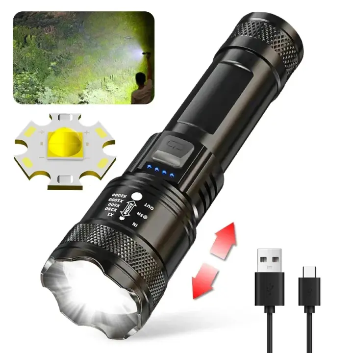 Linterna Táctica LED De Alta Potencia 2000LM Con Pantalla Y Luz USB Para Camping Pesca Emergencia Recargable Zoom - 1