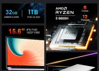 Portátil Ninkear A15 Pro, pantalla IPS 15.6'' 1920*1080, AMD Ryzen 5 6600H máxima 4.5GHz, 32GB RAM 1TB SSD, Windows 11, WiFi 6, Bluetooth 5.0, teclado retroiluminado, 2*Type-C, 2*USB3.0, 1*HDMI, 1*puerto para auriculares, 1*Micro SD - details 2
