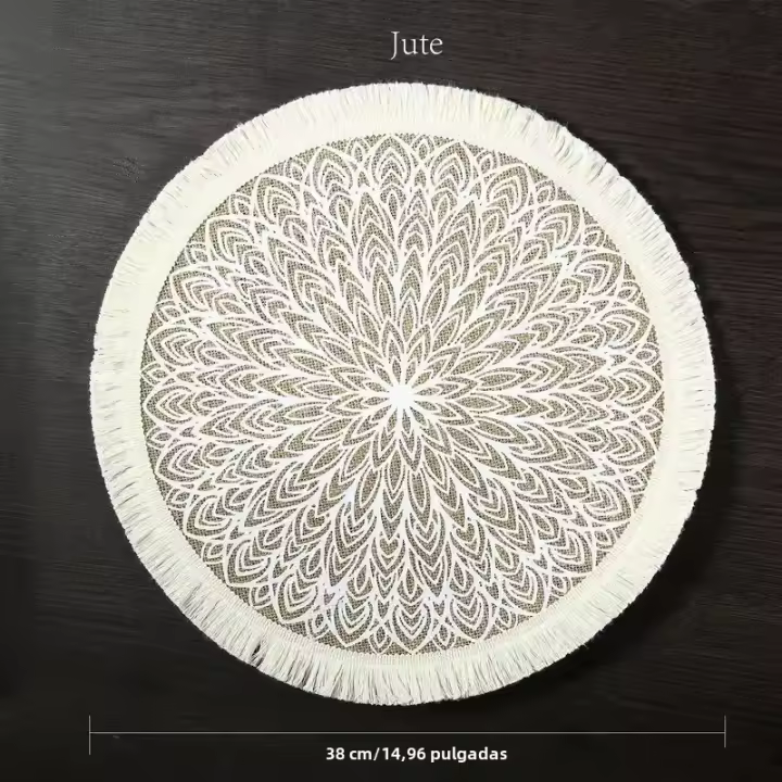 1 Pieza De Tela De Juta Para Mesa De Comedor Con Patrón Geométrico Moderno Y Borde Con Borlas Tapete Redondo Para Dormitorio Sala De Estar Cocina - 1