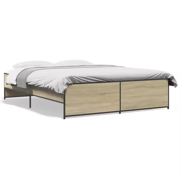 vidaXL Estructura cama madera ingeniería metal roble Sonoma 160x200 cm - 1