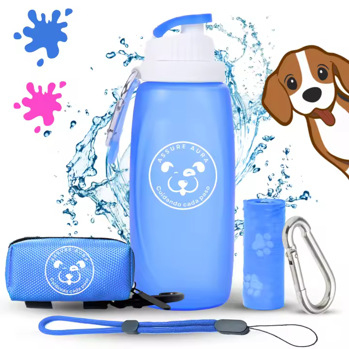 Pack Botella Pipi Perros Silicona 320ml - Conjunto Botella Pipi Perros Calle + Mosqueton + Cuerda Ajustable + Bolsas + Funda - Botella agua perro y accesorios perros - Botella de agua para perros accesorios - Pack Ideal para Paseos y Viajes - 1