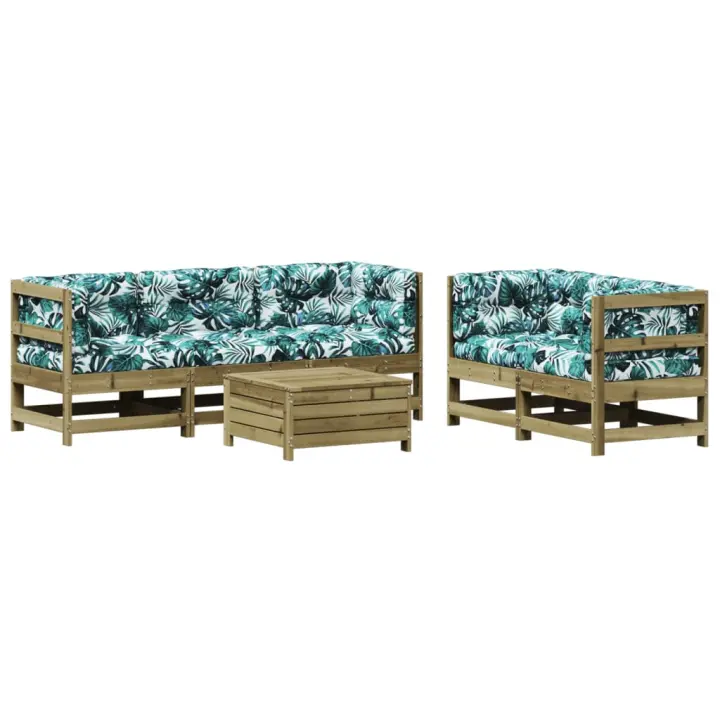 vidaXL Juego de muebles jardín 6 pzas y cojines madera pino impregnada - 1