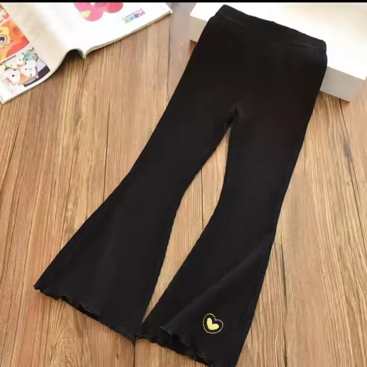 Pantalones De Pierna Ancha Para Niñas Sonkpuel Verano 2025 Pantalones Casuales Elásticos Para Niños Con Bordado De Corazón Ajustados Talla True mid Waist Estilo Bootcut Jeans - 1