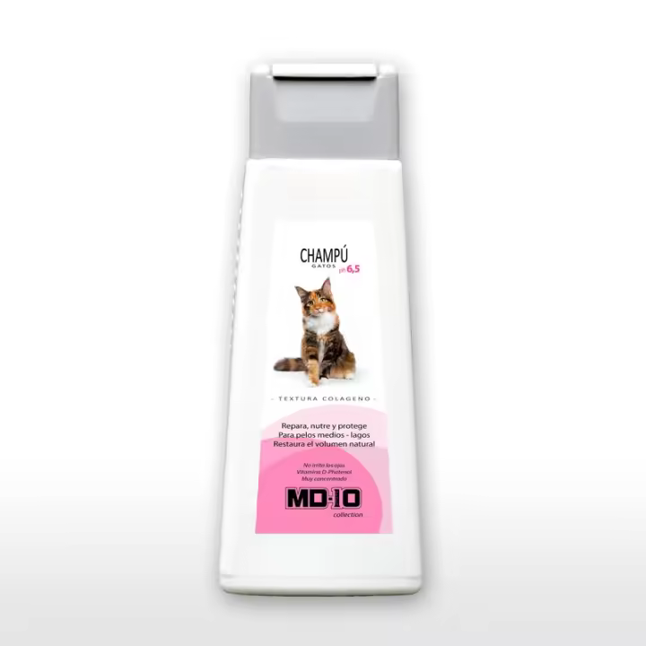 Champú para Gatos con Colágeno Hidrolizado - Champú Hidratante y Dermoprotector con Vitamina D-Pantenol - Repara, Hidrata y Protege - Volumen Moderado - pH Neutro - MD10 COLLECTION - 1