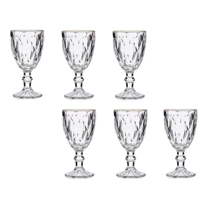 MAXHOME-JUEGO 6 COPAS VINO CRISTAL DIAMANTE FILO ORO 330 ML.9 cm x 9 cm x 17 cm. - 1