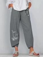Pantalones bombachos Holgados de Lino y Algodón para Mujer, pantalón informal, Talla Grande, Verano, Fashion Irregular, informal, High Belt, elástico Belt, rectos, suelta, pantalones Cargo de Verano para Mujer - details 23