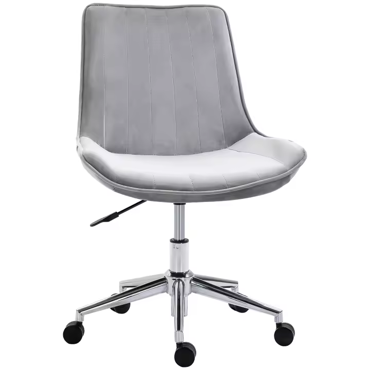 HOMCOM Silla de Oficina Giratoria Silla de Escritorio Ergonómica con Altura Ajustable Respaldo Tapizado en Terciopelo Suave y Ruedas Carga 120 kg 52,5x60x82-91 cm Gris - 1