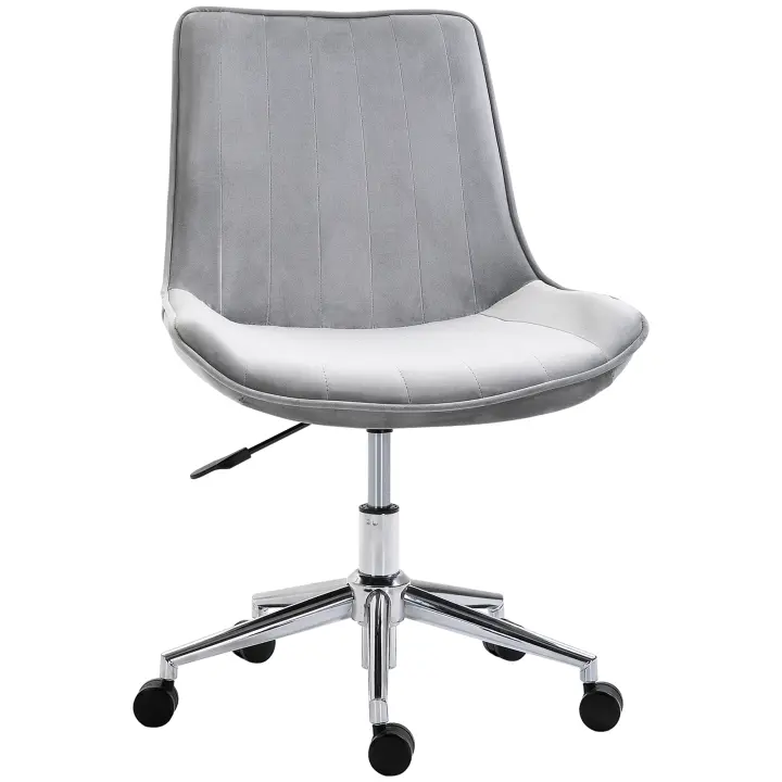 HOMCOM Silla de Oficina Giratoria Silla de Escritorio Ergonómica con Altura Ajustable Respaldo Tapizado en Terciopelo Suave y Ruedas Carga 120 kg 52,5x60x82-91 cm Gris - 1