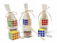 Lote de 10/15 regalos para niñas niños Nutella mini con cucharita de madera y cubo mágico de colores en bolsa de regalo lazo color champan regalos para niñas niños cumpleaños comuniones bodas regalos originales para niños - details 3