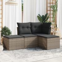 vidaXL Set de sofás de jardín 4 pzas y cojines ratán sintético gris - details 0