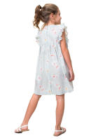 Vestido niña elegante Petit Alo azul flores rosas | Sin mangas, nido de abeja a mano bordado, 100% viscosa, lavable a máquina - details 1