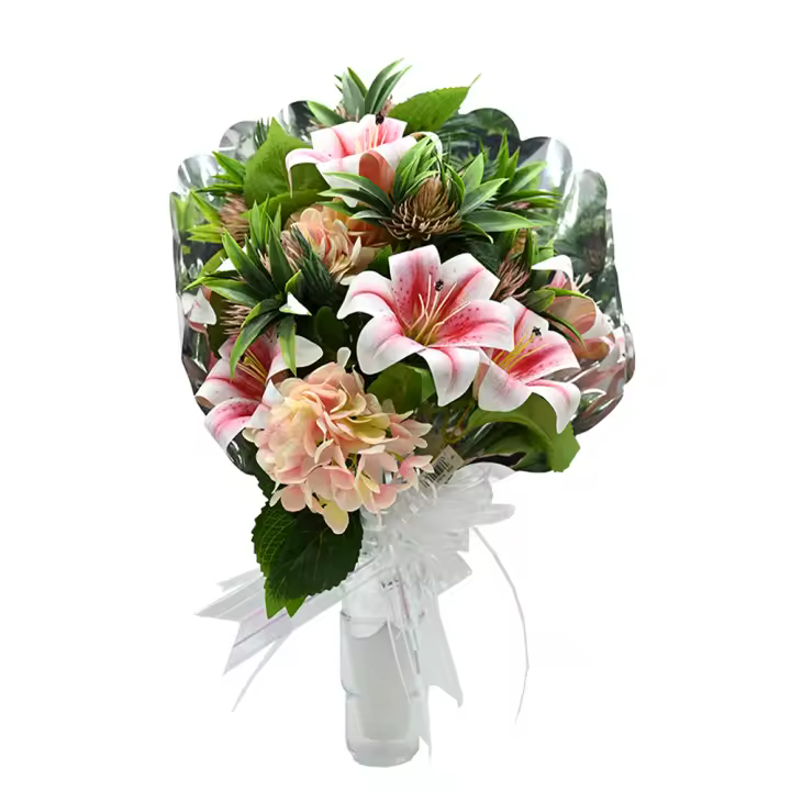 PLUSHOME Flores Artificiales: Elegancia Duradera: ramo Artificiales para Cementerio, Nichos y Sepulturas,Más de 30 Diseños tamaño aproximado 58x45cm,Botes con Liliums Artificiales. - 1