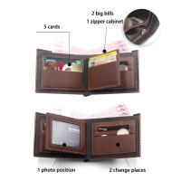 Cartera De Cuero Para Hombre Corta Con Gran Capacidad Y Frota Large Multi-Slot Moneda Bolsillo Foto Cartera Pequeña Vintage Para Hombres - details 3