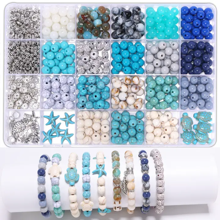 Kit De Cuentas De Vidrio Para La Fabricación De Joyería Con Charms De Pulsera Y Accesorios En Lote De 8mm Cuentas Redondas Para DIY Collar - 1