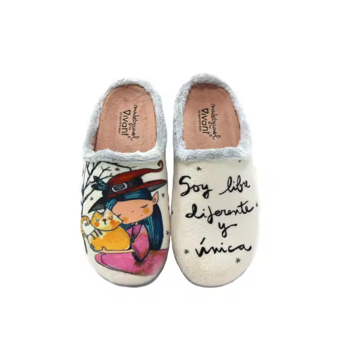 Vivant AR-C242450EVBE Zapatillas de ir por casa destalonadas,plana,suela de goma,antideslizante,gato,bruja,frase, para señora - 1