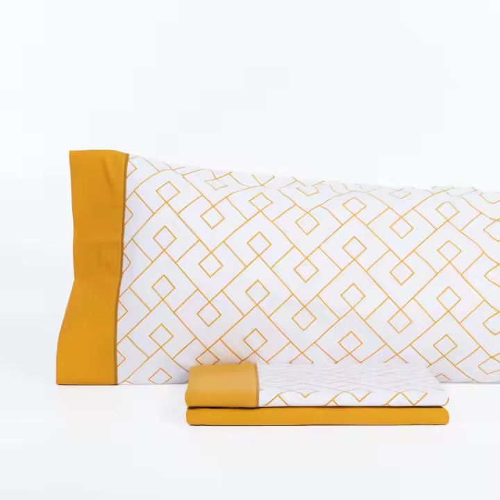 Llartextil Juego de Sábanas Karamelo Kibo Mostaza - Ropa de Cama Colorida y Transpirable - 1
