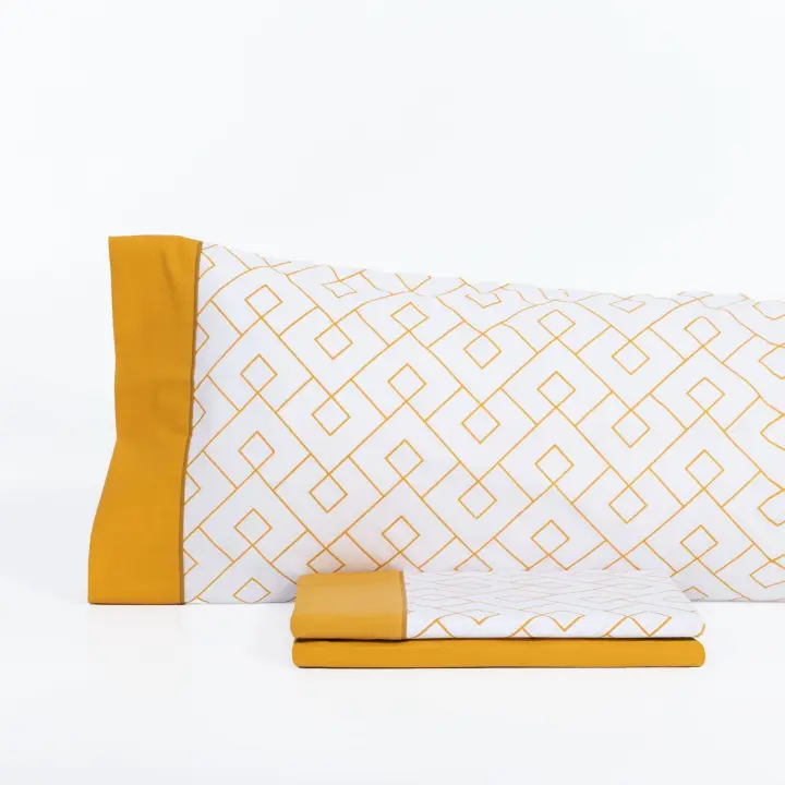 Llartextil Juego de Sábanas Karamelo Kibo Mostaza - Ropa de Cama Colorida y Transpirable - 1