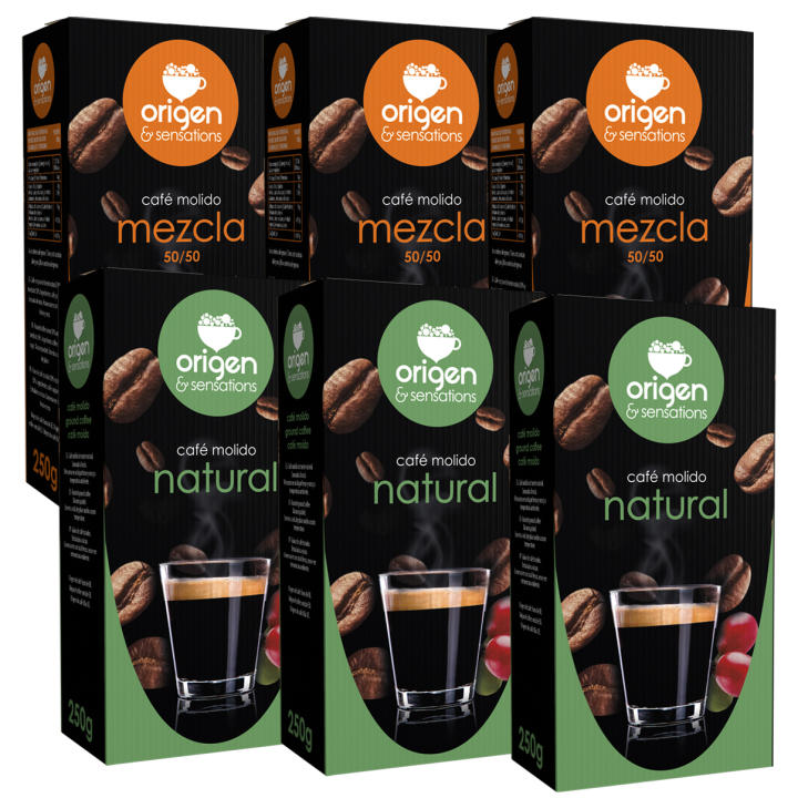 OrigenSensations-CaféMolidoPackDegustación(6x250g)–3Mezcla+3TuesteNatural|Miravia