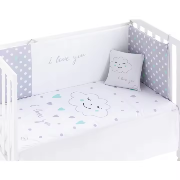 Pekebaby Edredón + Protector + Cojín Set 3 Piezas medida cuna estándar 60X120 cm Modelo Nuvola Menta - 1
