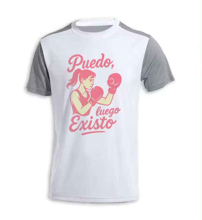 MERCHANDMANIA CAMISETA bicolor frase motivadora puedo luego existo tshirt - 1