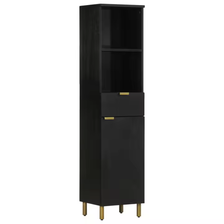 vidaXL Mueble de baño de madera maciza de mango negro 38x33x160 cm - 1