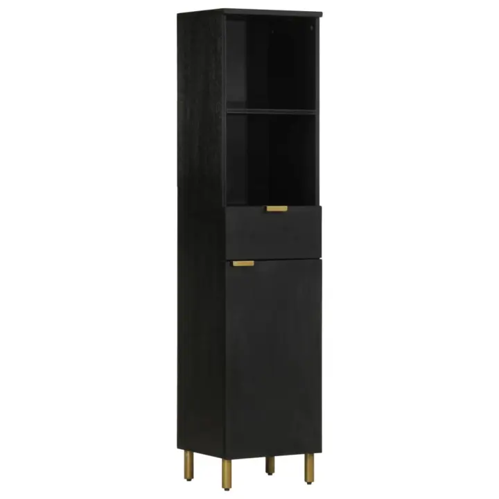 vidaXL Mueble de baño de madera maciza de mango negro 38x33x160 cm - 1