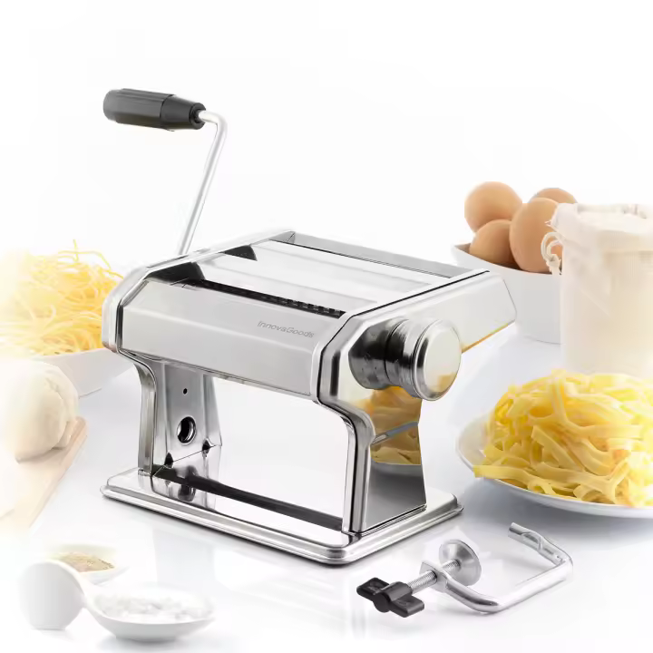 Innovagoods ®   Pasta machine, stainless steel pasta machine, fresh pasta machine, 3 types of spaghetti pasta, noodles and lasagna, multi-function kneading and cutting, easy to clean - 1