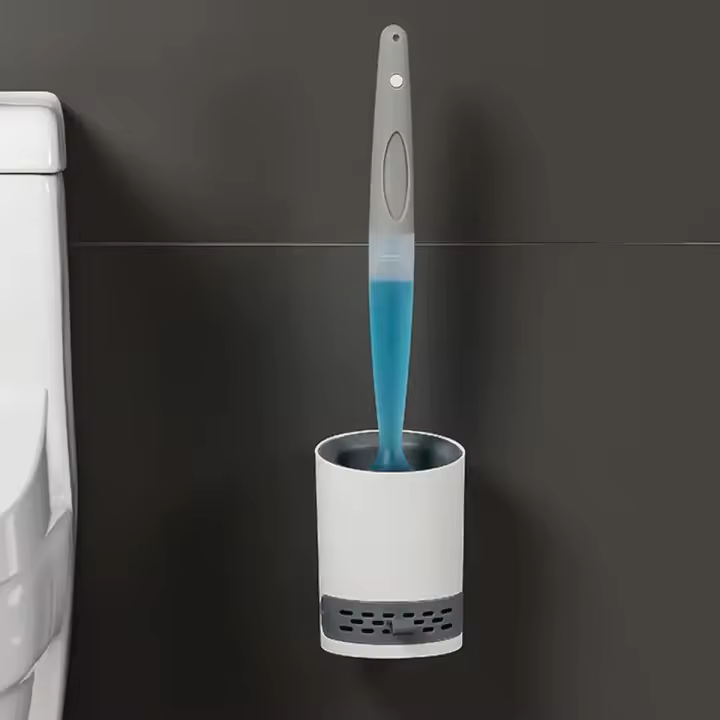 Juego De Cepillo De Inodoro Con Soporte Y Refillable De Silicona Cepillo De Baño Limpiador Ecológico Color Gris Y Blanco - 1