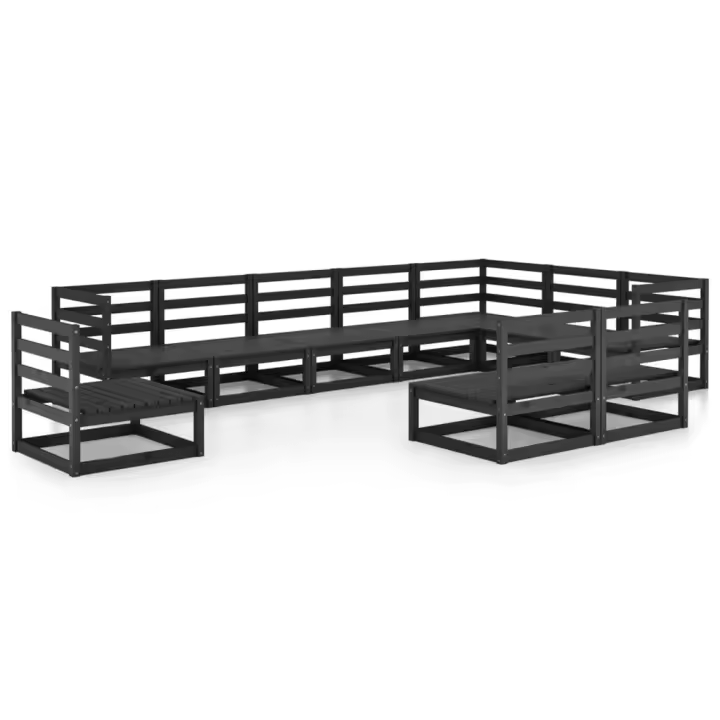 vidaXL Juego de muebles de jardín 10 pzas y cojines negro madera pino - 1